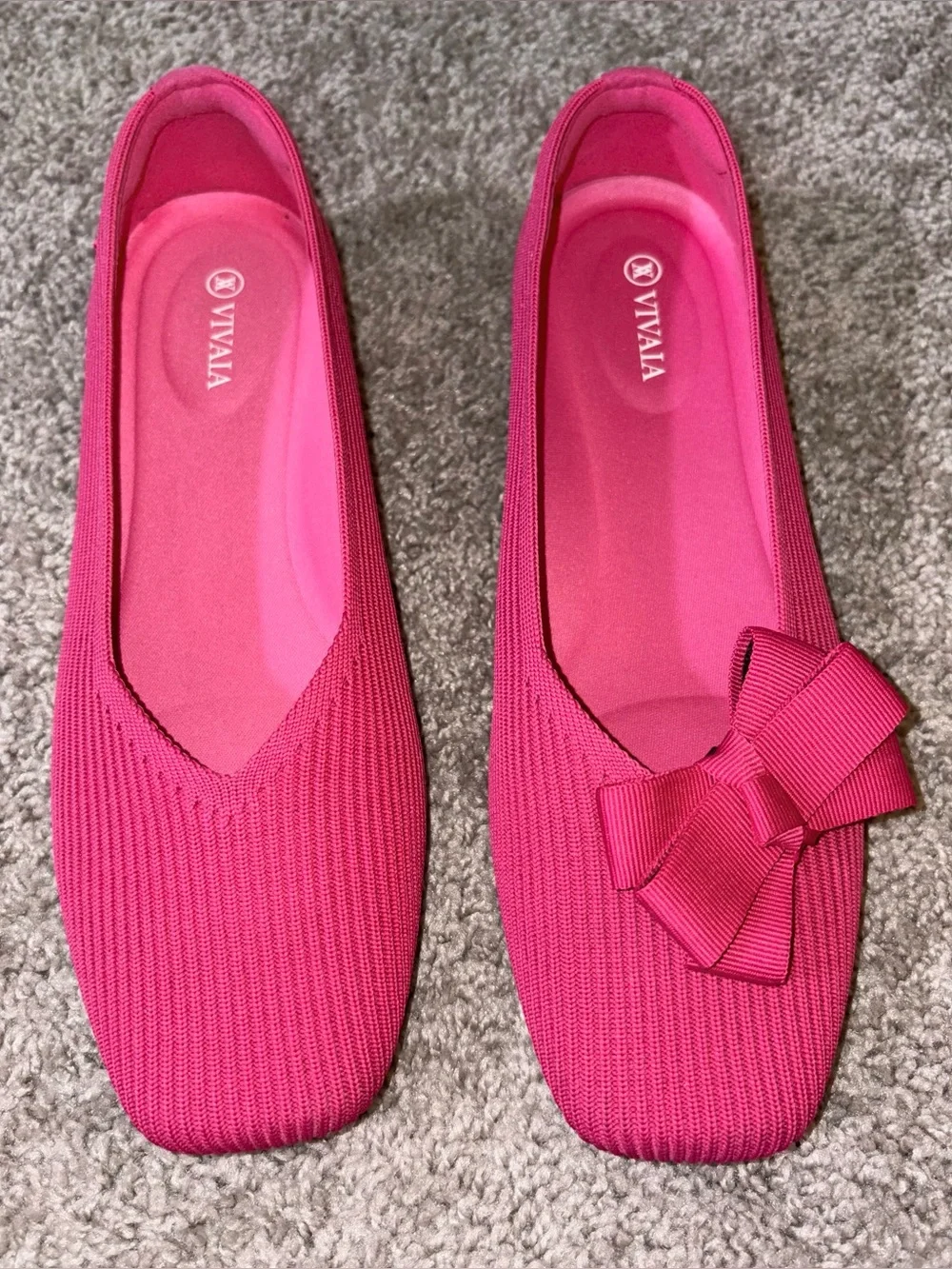 Vivaia Square-Toe Margot ribbed V-Cut Flats Pink size 41.5 US(10)